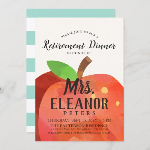 Teachers Apple Retirement Dinner  Party Invite