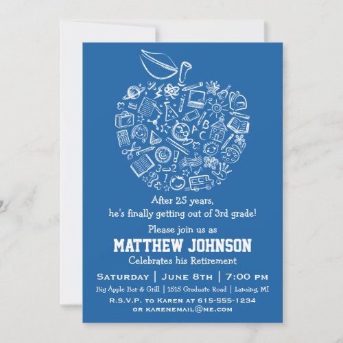 Teachers Apple Retirement Party Invitation - Blue