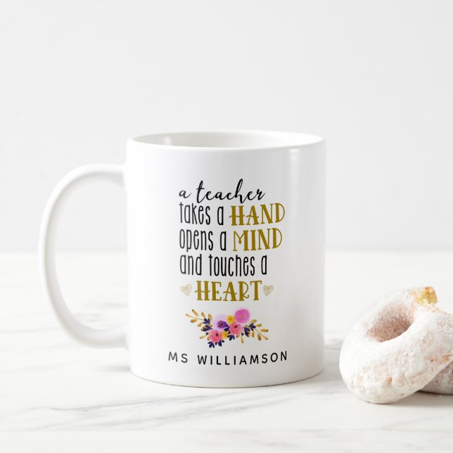 Teacher's Appreciation Personalized Gift in Gold Coffee Mug (With Donut)
