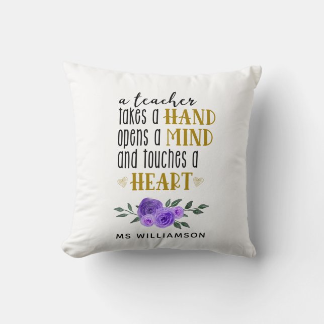 Teacher's Appreciation Personalized Gift in Gold   Throw Pillow (Front)