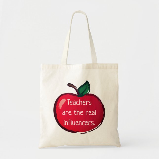 "Teachers are the real influencers" apple drawing Tote Bag (Front)