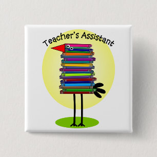 Teacher's Assistant "Book Bird" Design Pinback Button