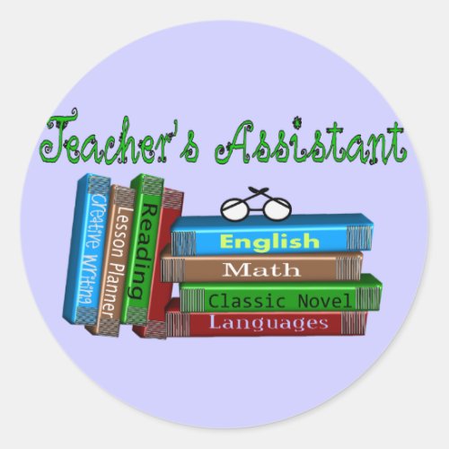 Teachers Assistant Gifts Stack of Books Classic Round Sticker