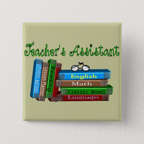 Teachers Assistant Gifts Stack of Books Pinback Button