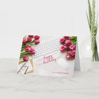 Teacher's Birthday Pink Tulips and Desktop Card