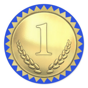Teacher's Blue and Goild First Place Award Classic Round Sticker