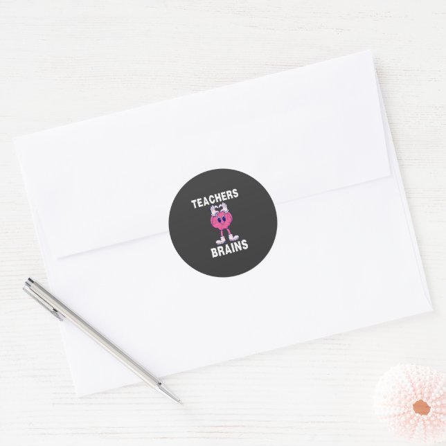 Teachers Brains Funny Cartoon Teacher Appreciation Classic Round Sticker (Envelope)