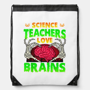 Teachers Brains Skeleton Hand Heart Halloween Drawstring Bag