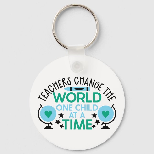 Teachers Change The World Globe Blue Keychains (Front)