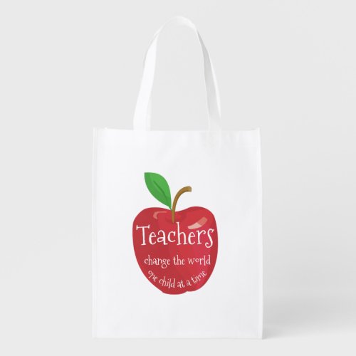 Teachers change the world inspirational red apple grocery bag