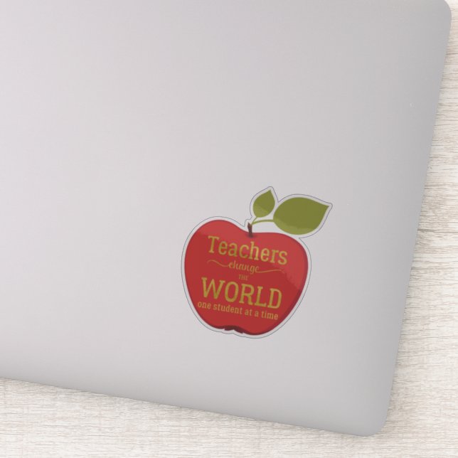 Teachers change the world red apple quote sticker (Detail)