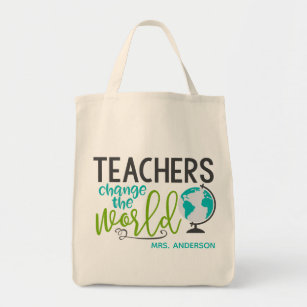 Teachers Change The World School Personalized Name Tote Bag