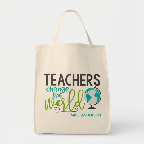 Teachers Change The World School Personalized Name Tote Bag