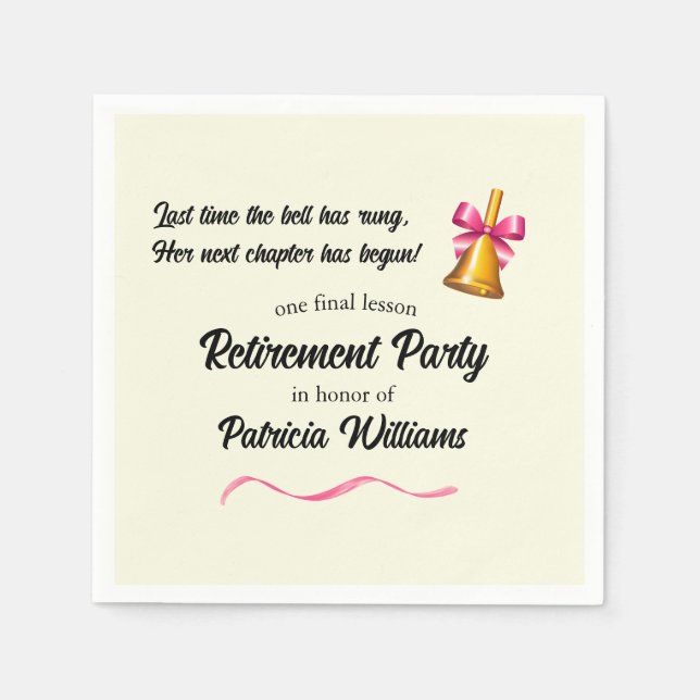 Teachers Classic School Bell Retirement Party Napkins (Front)