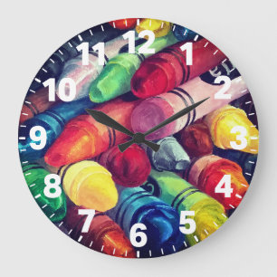 Teachers Color Our World Crayon Time Classroom Large Clock