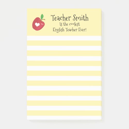 Teachers coolest ever red apple lined yellow post_it notes