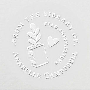 Teachers Custom Name Library Book Botanical Embosser