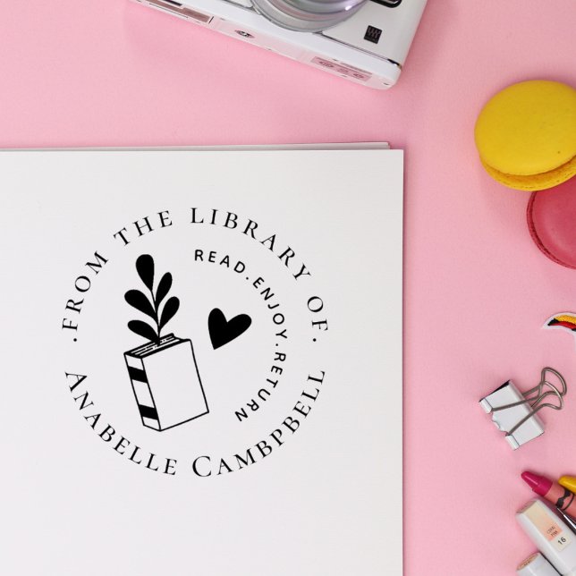 Teachers Custom Name Library Book Botanical Self-inking Stamp (Creator Uploaded)