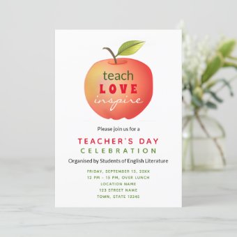 Teachers Day Red Apple Invitation | Zazzle