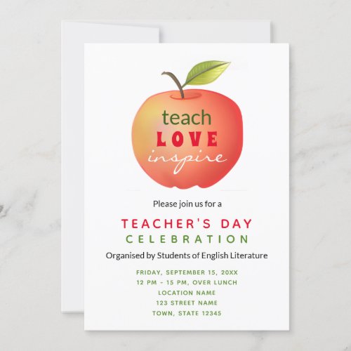 Teachers Day Red Apple Invitation