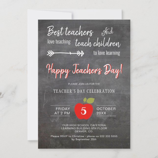 Teacher's day thank you party chalkboard invitation (Front)