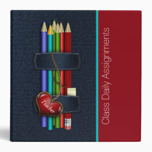 Teacher's Denim and Pencils Custom Organizer 3 Ring Binder