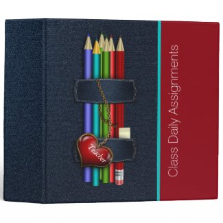 Teacher's Denim and Pencils Custom Organizer 3 Ring Binder