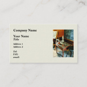 Teacher's Desk with Hurricane Lamp Business Card