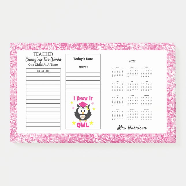 Teachers Funny Owl Desk Calendar Memo Post-it Notes (Front)