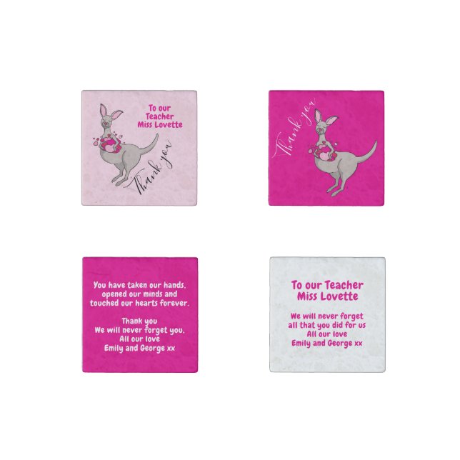 Teachers gift cute pink heart kangaroo stone magnet (Front)
