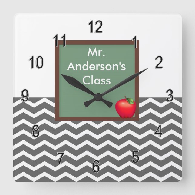 Teachers Gray Chevron Chalkboard Clock (Front)