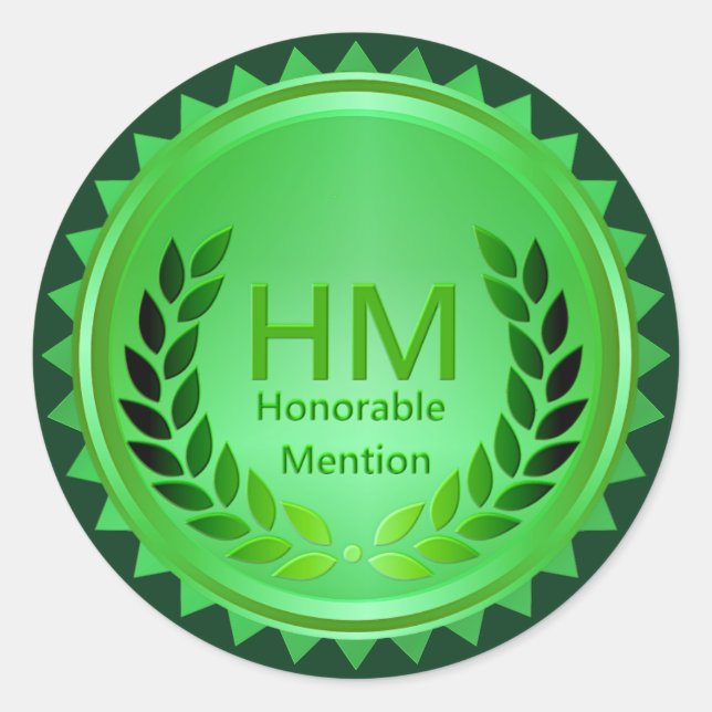 Teacher's Green Honorable Mention Award Classic Round Sticker (Front)