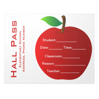 Teacher's Hall Pass Notepad