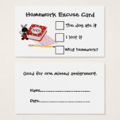 Teacher's Homework Excuse Cards (Front & Back)