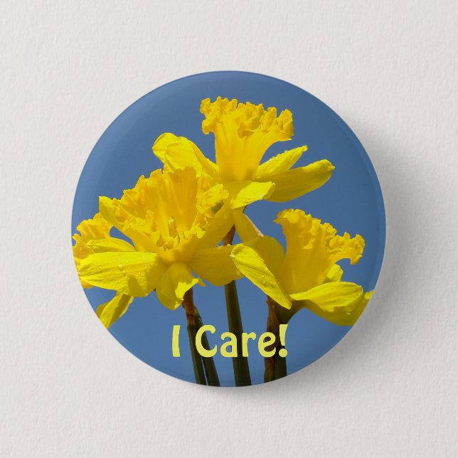 Teachers I Care! button Yellow Daffodil Flowers (Front)