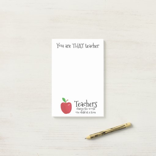 Teachers inspirational quote red apple thank you post-it notes | Zazzle