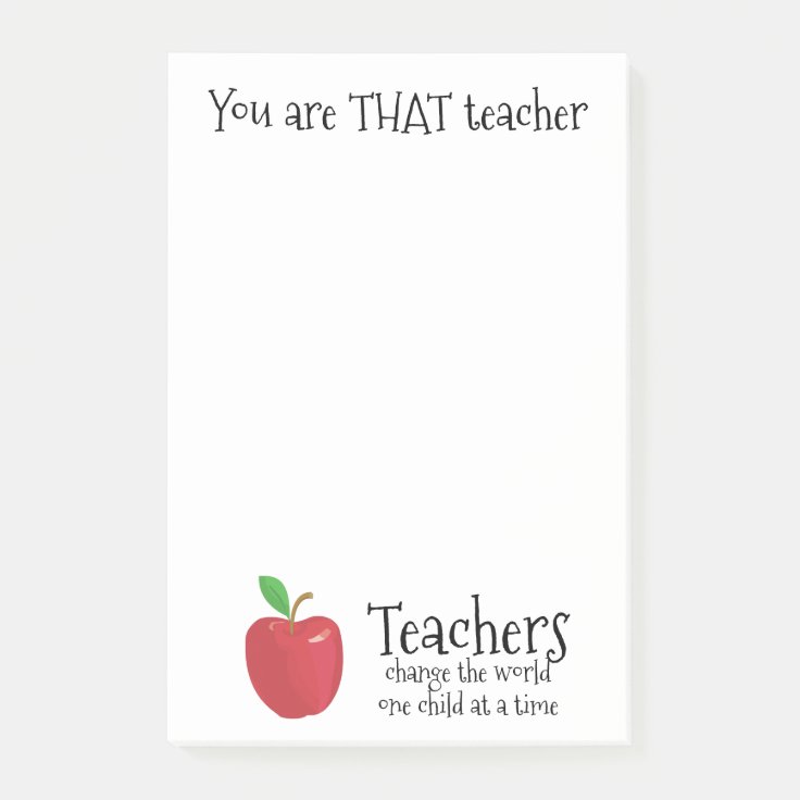 Teachers inspirational quote red apple thank you post-it notes | Zazzle