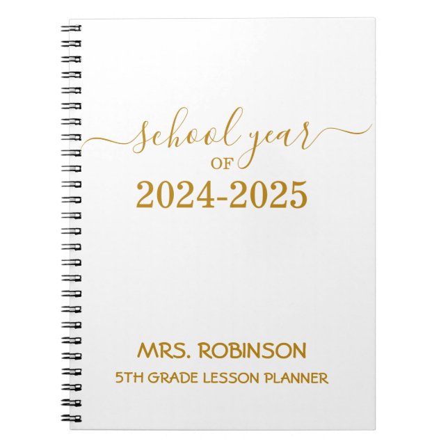 Teachers Lesson Planner Gold Script Gift Notebook (Front)