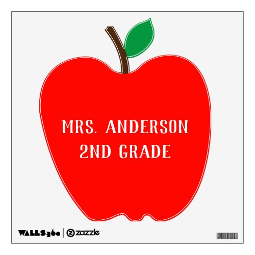 Teachers Name and Grade Red Apple Class Sign Wall Decal