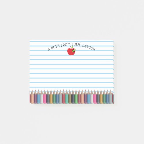 Teachers Name Colored Pencils Back to School Apple Post_it Notes