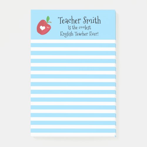 Teachers name coolest ever red apple lined post_it notes