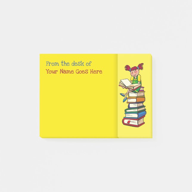 Teachers name desk note organizer books girl fun (Front)