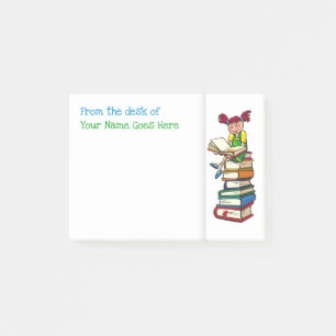 Teachers name desk note organizer bookworm girl