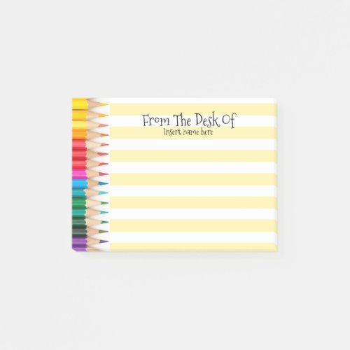 Teachers name desk organizer colored pencils post-it notes