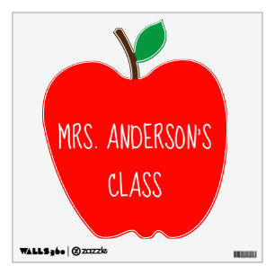 Teacher's Name Red Apple Class Sign Template Wall Decal