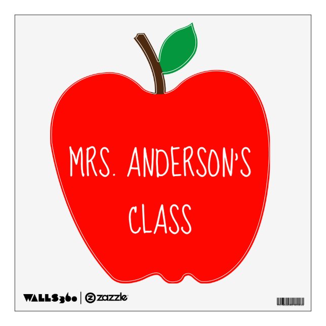 Teacher's Name Red Apple Class Sign Template Wall Decal (Front)