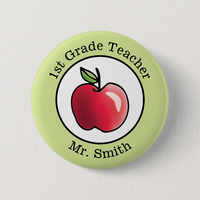 Teacher's Name Red apple Personalized Button (Front)