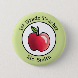 Teacher's Name Red apple Personalized Button