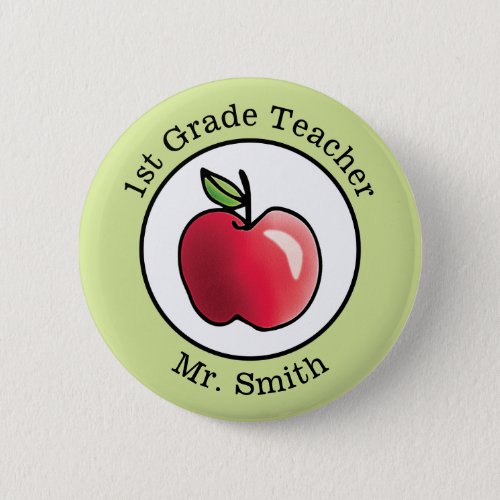 Teachers Name Red apple Personalized Button
