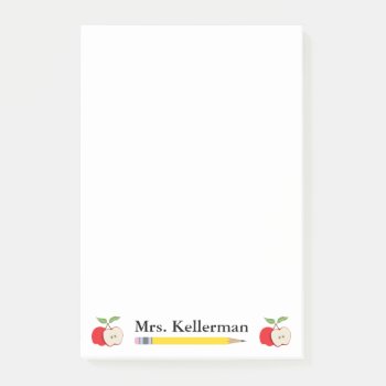 Teacher's Name With Apples And Pencil 4 X 6 Post-it Notes by ilovedigis at Zazzle